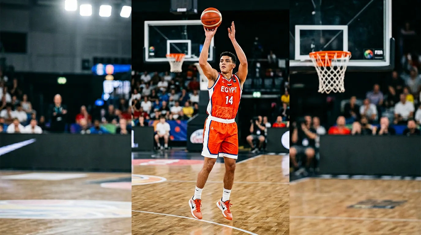 لاعب كرة سلة يمارس تقنية التصويب الثلاثي